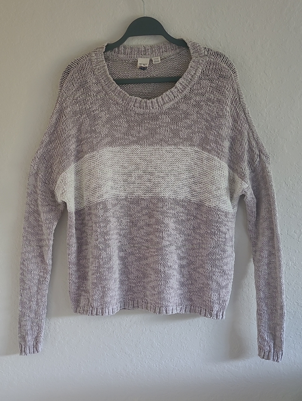 Roxy Two-Tone Beige & Cream Victory Dance Crewneck Sweater. Sz. M Oversized.